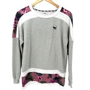 Victoria's Secret Sweatshirt Womens XS Gray LOVE PINK Pullover Floral Oversize